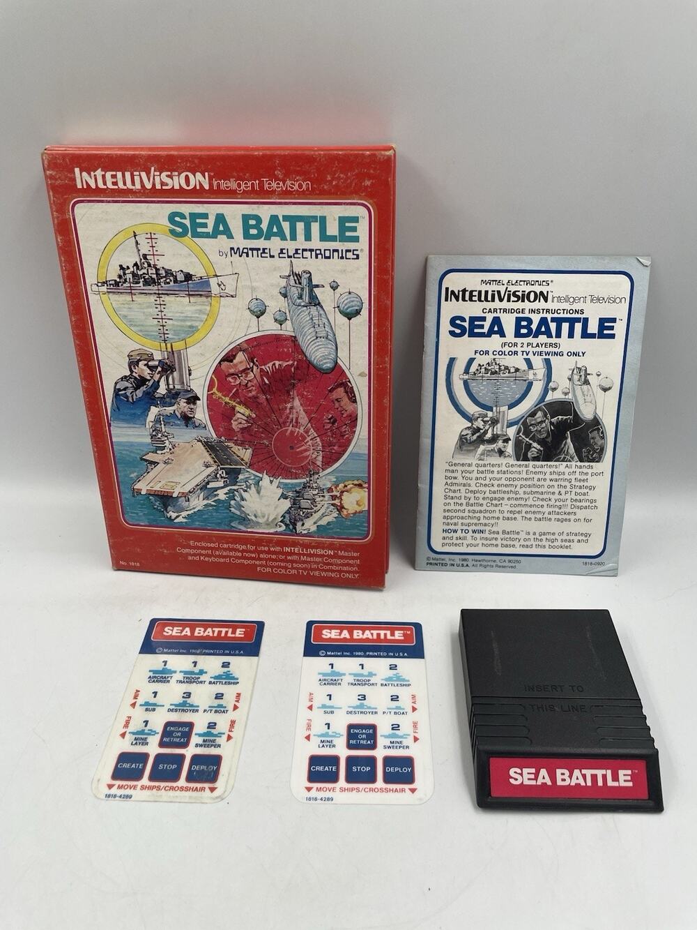 Sea Battle Mattel Intellivision Video Game 1980 CIB Box Manual Overlays